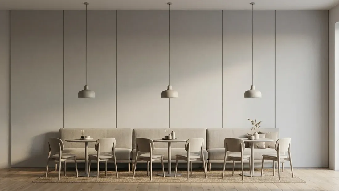 Panele ścienne STRAMA · restauracja w dekorze Twill Cream MA (wizualizacja)