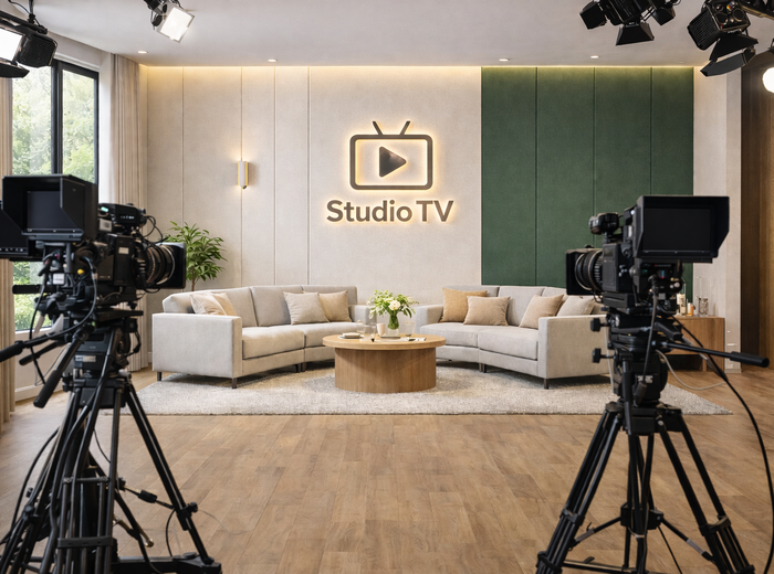 Studio nagraniowe z panelami akustycznymi na ścianie